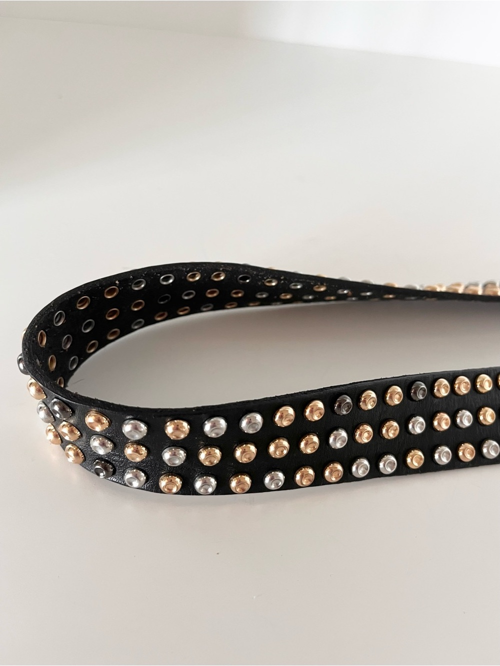 PRISTINE CAbi Studded Leather Belt Black & Sparkle Mixed Metal Studs XL - Picture 12 of 16